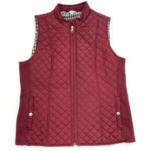 Kim Rogers Women's Quilted Maroon Rib Vest Size M Zip Front & Snap Pockets